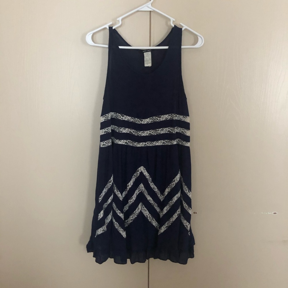 Navy blue tank top dress with ruffle &lace details
